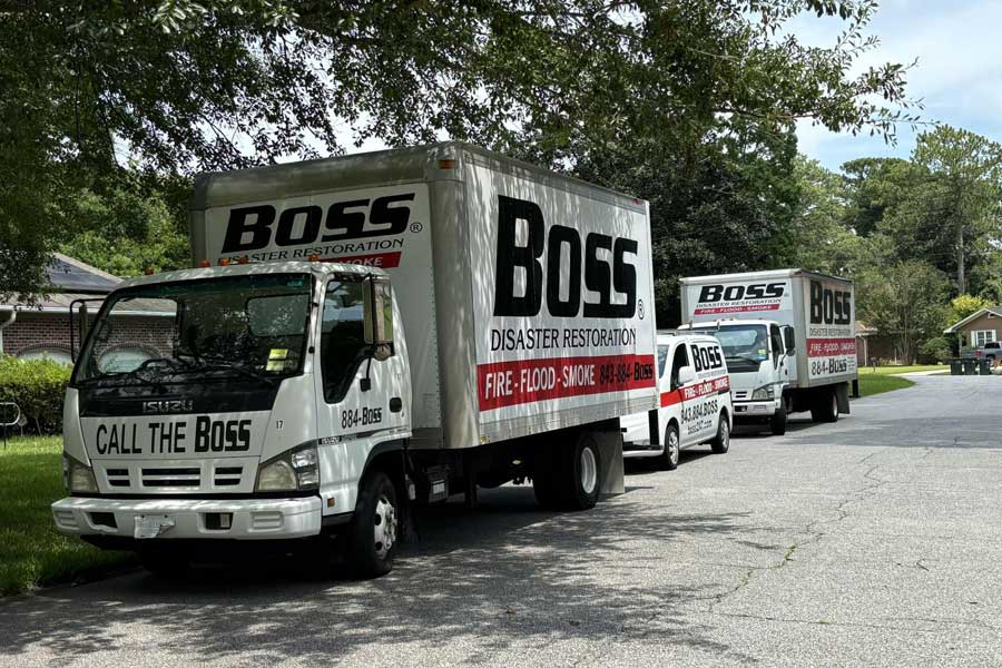 Boss Disaster Restoration team performing water damage cleanup in Charleston, SC.